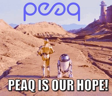 The image features a poster with two robots standing next to each other, facing away from the camera. The text on the poster reads "This isn't just another L1/L2 launch. @peaq is positioning itself as one of the most meaningful blockchain ecosystems we've seen in years built around actual, unique utility." Below this text, there's a caption that reads "Focus on what is in the image and how it relates to the post".