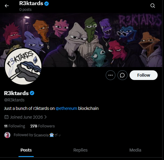 The image shows a social media post about a project named @r3tardsNFT, which has been shared by multiple people. The post features a group of cartoon characters with different colored hair and clothing, creating an interesting and eye-catching design. The post also includes a link to the project's website, where followers can learn more about it or even participate in NFTs. The post seems to be gaining traction as it has been shared by at least 13 people, indicating its popularity among the audience.