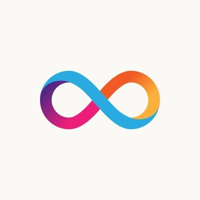 A stylized infinity symbol in vibrant gradient colors of purple, pink, blue, and orange, representing the logo of the Internet Computer blockchain network developed by Dfinity. The image visually symbolizes the limitless, endless possibilities of decentralized cloud computing that Dominic Williams and the Dfinity team are building with the Internet Computer.