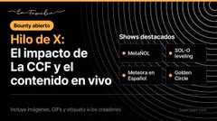 A black promotional slide for a Bootfy event 'Hilo de X: El impacto de La CCF y el contenido en vivo' by elcandelo, showing scheduled guests and hashtags.