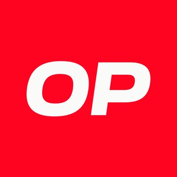 The image displays the Optimism (OP) cryptocurrency logo, featuring bold white "OP" lettering on a red background. It relates to the post by representing the OP token referenced in the Optimism Foundation's annual budget update, which projects 343 million OP tokens entering circulation over the coming fiscal year.