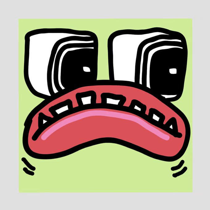 A stylized graphic depicts a clenched, angry face with gritted teeth and furrowed brows in red and black against a green background, conveying frustration. The image visually represents the agitated sentiment associated with the post announcing a free mint on Robinhood at 3:30 PM UTC for 2222 NFTs on OpenSea.