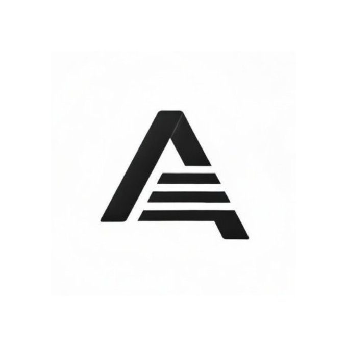 A stylized black letter "A" logo with horizontal stripes forming the letter on a white background.