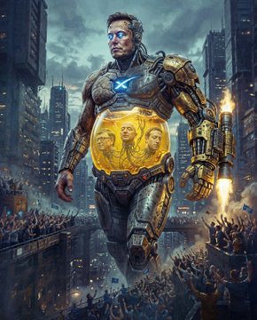 A man wearing a robot costume walks through a city filled with tall buildings, carrying a banner that reads "it's been a week since @TheGloobs minted & now a feature from @beeple Watched wallets weth 100-200+ Gloobs back to gloobs" (shows the time). The man is surrounded by several people who are cheering him on as he walks through the city, with others nearby looking at the scene. A crowd of onlookers surrounds the man in his robot outfit, creating an atmosphere of excitement and anticipation for what's coming next in the storyline depicted in the image.