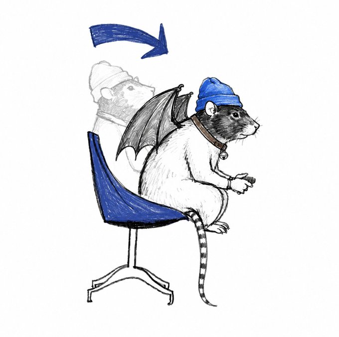 A winged rat wearing a blue cap sits on a blue office chair holding a phone, with a faded ghost-like rat behind it and a blue arrow pointing right above.

The image evokes the metaphor of "when pigs fly" to suggest skepticism about ARC's mainnet ever launching, implying the speaker is waiting for that unlikely event before further engagement.