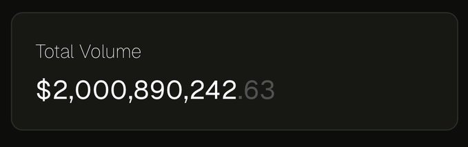 A dark screen displays 'Total Volume $2,000,890,242.63' in white and gray text.