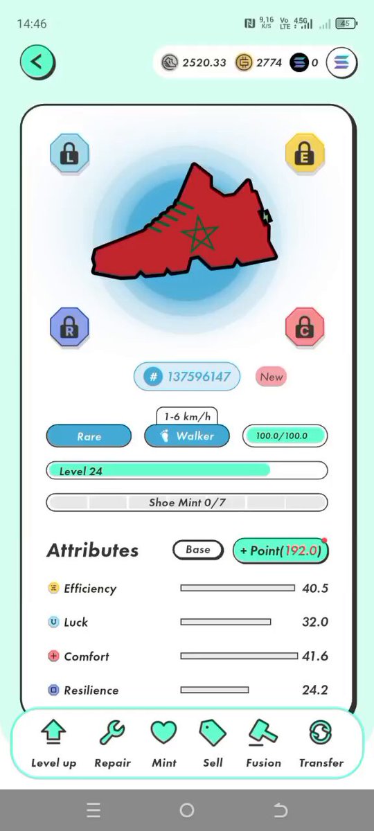 The image shows a phone screen with an app icon for a shoe-related game, possibly a mobile game or a fitness tracking application. The main focus of the image is a red shoe that has a green sole, which appears to be the central object in the scene. There are several other objects on the screen as well, including icons representing different aspects of the app and its features.