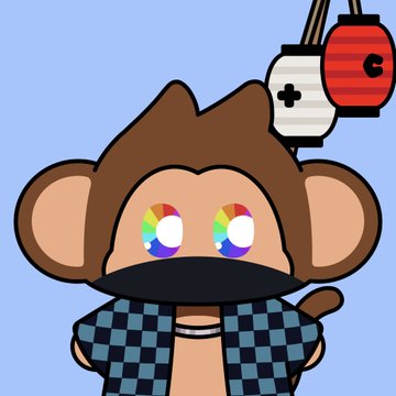 The image features a cartoon monkey wearing a blue and white checkered shirt, with a black mask covering its face. The monkey appears to be standing against a light blue background, which contrasts nicely with its outfit. There are two red lanterns in the top right corner of the image, adding a pop of color to the scene. The caption "It's always a great day to join @ChimpersHQ" suggests that this image might be related to a social media post or an advertisement for a charity event involving monkeys.