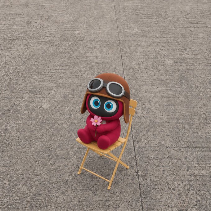 A small plush Youkie mascot wearing a brown aviator cap with goggles sits on a tiny wooden folding chair against a gray concrete background, holding a pink flower. The cute, contemplative figure reflects the post's introspective message about discovering true desire when a price must be paid—capturing a moment of quiet reflection rather than effortless wanting.