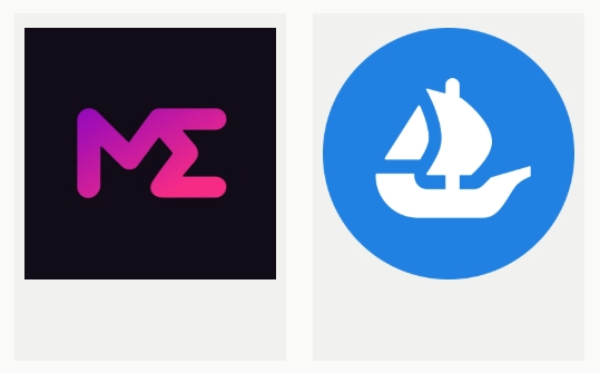Two app icons displayed side by side: a black square with pink 'MZ' logo and a blue circle featuring a white sailboat.