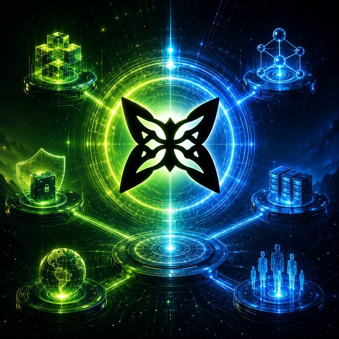 In this intriguing futuristic image, there's an abstract illustration featuring a large butterfly in the center surrounded by a network of digital blue lights and green circles. The main theme revolves around the internet and technology, as depicted through the intricate patterns formed by the glowing circles and the vibrant colors of the butterfly. Above this captivating visual display, the @quipnetwork logo stands out prominently, with its unique design incorporating elements from the internet and technology world to create a cohesive overall concept. The image appears to be a creative representation of network growth and innovation in a digital age, where more connections and information can lead to both increased efficiency and potential friction within the system.