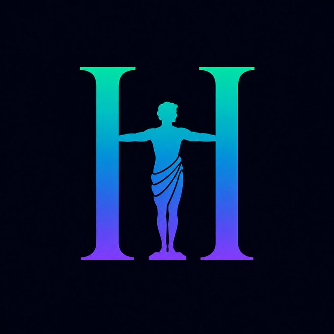 A gradient teal-to-purple logo features a classical statue silhouette centered between two stylized "H" letters, visually representing the "$HUMAN" token from the Solana memecoin announcement.