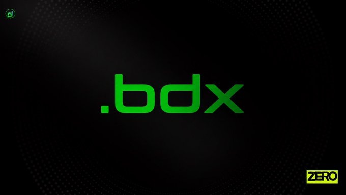 A black background displays the green text ".bdx" with a small "ZERO" logo in yellow and black at the bottom right corner.