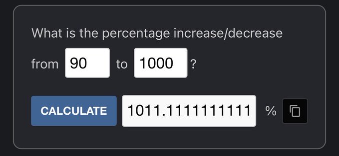 The image shows a screenshot of a calculator app with a black background, displaying numbers and text. The main focus is on two options presented within the app - one option is labeled "Calculate" while the other option reads "What is the percentage increase/decrease?". The numbers displayed in the app are 9,1,11,11,13,15,16,18,19,21,23,26,28,31,33,35,38,41,43,45,47,49,51,53,55,57,58,61,63,65,67,69,71,74,76,78,81,82,84,86.