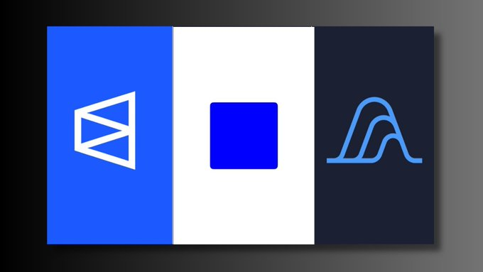 The image features a poster with three different logos displayed side by side against a black background. The first logo is blue, the second one is white, and the third one is gray. Each of these logos represents a different company or service related to big airdrop opportunities in the app development space. The text on the poster reads: "Big airdrop opportunities are quietly emerging across @baseapp, @variational_io, and @Polymarket".