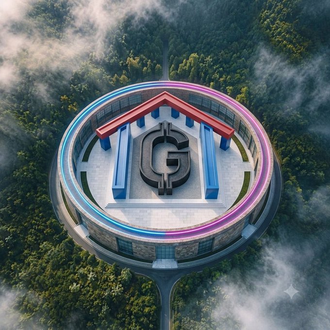 The image features an aerial view of a large circular building with a unique design, which includes a house-like structure at its center surrounded by trees. The sky above the building has a mix of clouds and fog, creating a sense of mystery and intrigue. The caption on the image reads "Most people won' t lose because they picked the wrong project They'll lose because they left too early. If $GOHOME delivers on its vision, today' s patience could become tomorrow' s story". This message seems to be related to the building's design or purpose, possibly hinting at a connection between the circular structure and the concept of investing in projects that may not have immediate returns but promise long-term success.