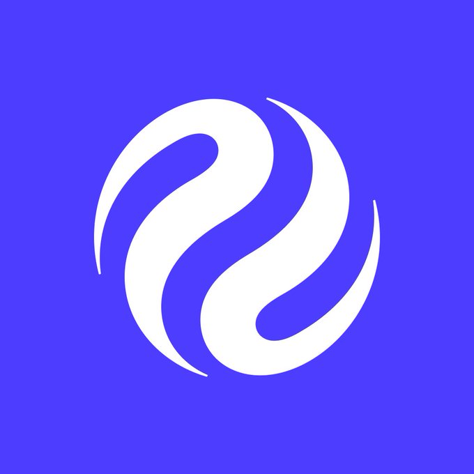 A stylized white logo resembling a swirling 'S' or fluid shape on a purple background, representing the Injective brand.