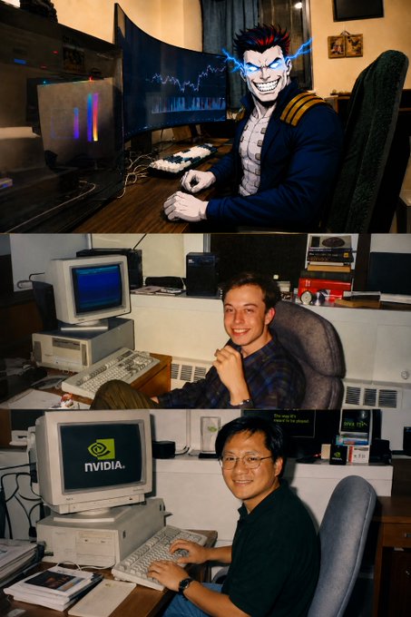 The image shows a man sitting at a desk with an old computer monitor and keyboard, surrounded by other older computers. The scene appears to be from the past when desktop computers were more common. The caption reads "Every empire starts from zero, then gets built quietly through hard work, consistency, and unreasonable belief." This quote is related to the image as it suggests that the man's journey in building his computer empire might have required patience, dedication, and a strong belief in his vision.