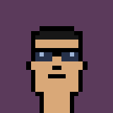 A pixel art character portrait showing a figure with dark sunglasses and a flat-top hairstyle against a dark purple background, resembling a CryptoPunk-style avatar.