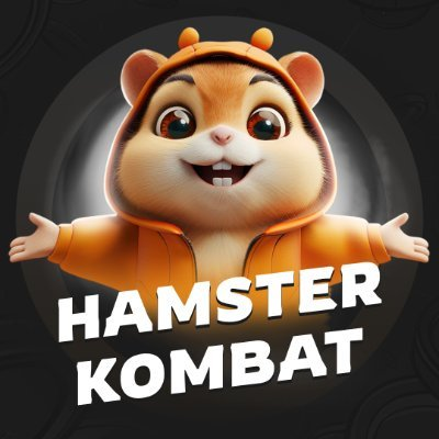 A cute cartoon hamster character in an orange hoodie smiles with arms wide open, with 'HAMSTER KOMBAT' displayed in bold white text below.