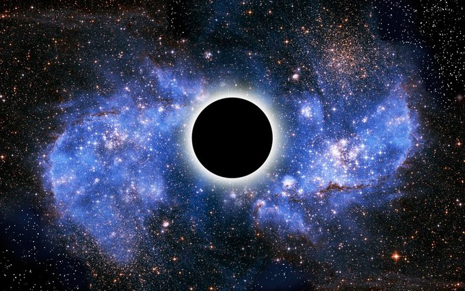 A black hole surrounded by swirling blue and orange cosmic light is depicted against a star-filled galaxy backdrop. The image visually reinforces the post's metaphor, likening the loss of an eight-figure crypto fortune to a wallet's earnings being swallowed into an inescapable void of "nothingness."