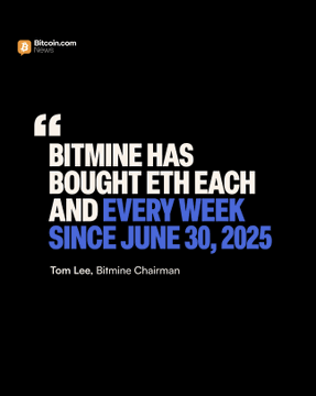 A Bitbo.com report features Chairman Tom Lee's quote: "Bitmine has bought ETH each and every week since June 30, 2025," highlighting the company's consistent accumulation of Ethereum to build its now record-breaking $15.1B treasury holding 6.04M ETH, the largest ETH treasury globally.