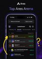 A promotional image for the "Top Ares Arena" competition showing a leaderboard interface with user rankings and performance metrics. The image highlights a copy-trading strategy focused on a sports trader with impressive stats including "+$18,394 PnL" and "60.4% win rate," with an October 6 deadline for the $300+$300 prize competition.