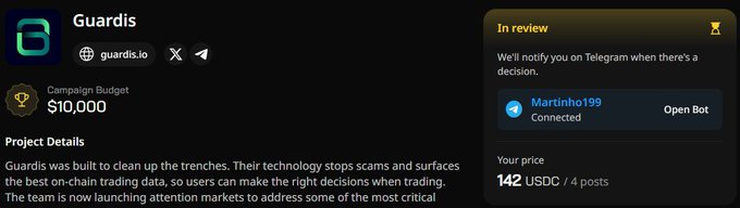 The image shows a screenshot of an online banner that promotes a mobile app called Guardris for trading. The website offers the possibility of joining as a member or applying for a job. The content discusses the features, price details, and benefits of using Guardris as a trading solution.