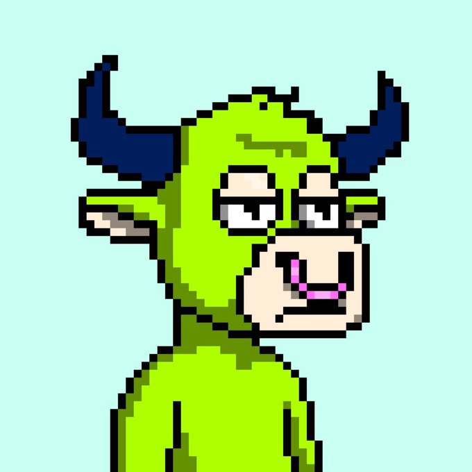 A pixel-art green character with dark blue horns appears on a pale cyan background. It serves as a promotional image for the @MooPunksNFT “X20” mint, advertised at $0.69 with a 5,555 supply on the Robinhood Chain and a mint date TBA.