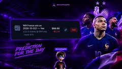 A 'DraftKings Sportsbook' mobile app advertisement featuring soccer player Kylian Mbappé wearing a France national team jersey.