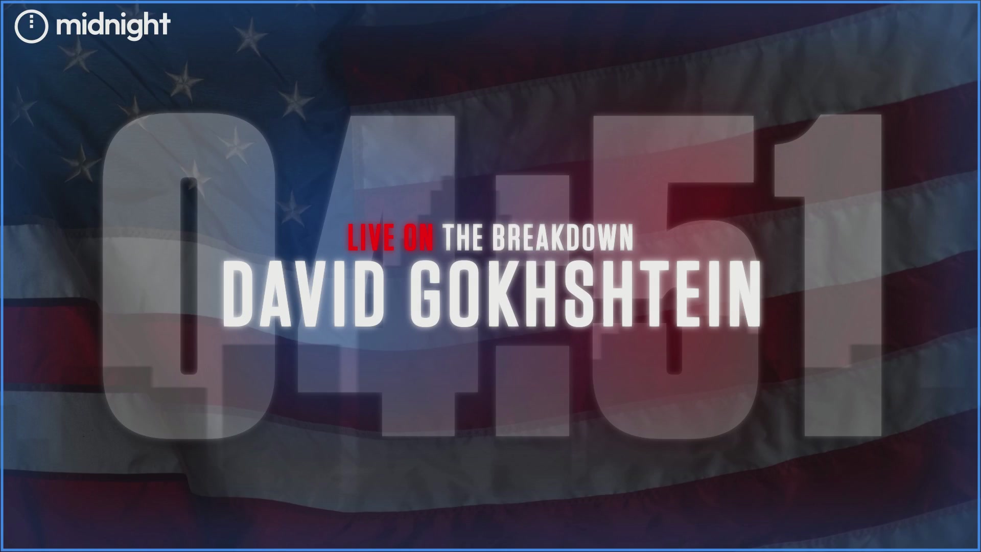 The image features a large American flag with the text "Live On The Breakdown" written above it, along with the numbers "0451" below it. Below this, there's a caption that reads "THE BREAKDOWN #732 - BITCOIN DOWN - CHAOS IN THE MIDDLE EAST". This suggests that the image is related to a post about David Gokhstein and Bitcoin, possibly discussing the chaos in the Middle East or the impact of Bitcoin on global economies.