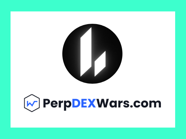 A logo for 'PerpDEXWars.com' is displayed within a black circle on a white and teal background.