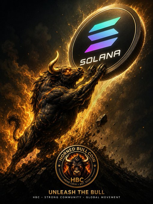The image features a bull with horns, holding a coin that says "Solana" on it. The background of the image is dark and has flames coming out of it. The text at the bottom of the image reads "Unleash the Bull", which could be interpreted as an advertisement for Solana or another cryptocurrency.