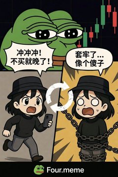 The image features a cartoon of two people, one wearing a hat and holding a cell phone while another person has chains around their neck. The caption reads "BSC's资金回来了，4444结尾的，会有东西 感觉这个月要出速通的". This cartoon is related to the post because it features a meme with a similar theme, discussing the impact of BSC's return on their followers.