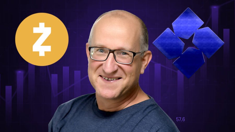 A thumbnail image featuring a smiling bald man with glasses against a purple background with bar charts, flanked by the Zcash (ZEC) logo on the left and the Dropbox logo on the right.