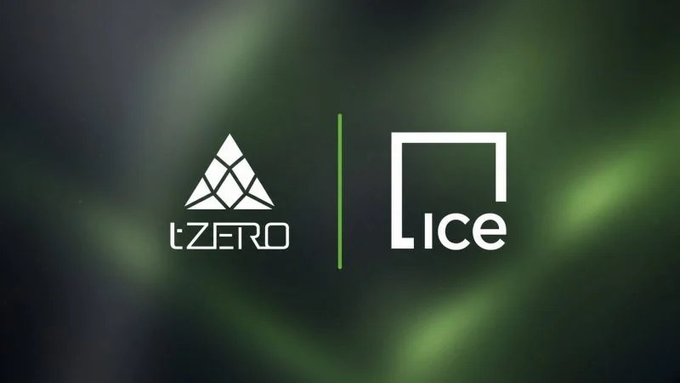 Two logos are displayed side by side against a dark green blurred background: 'tZERO' with a triangular icon on the left and 'Lice' on the right, separated by a vertical line.