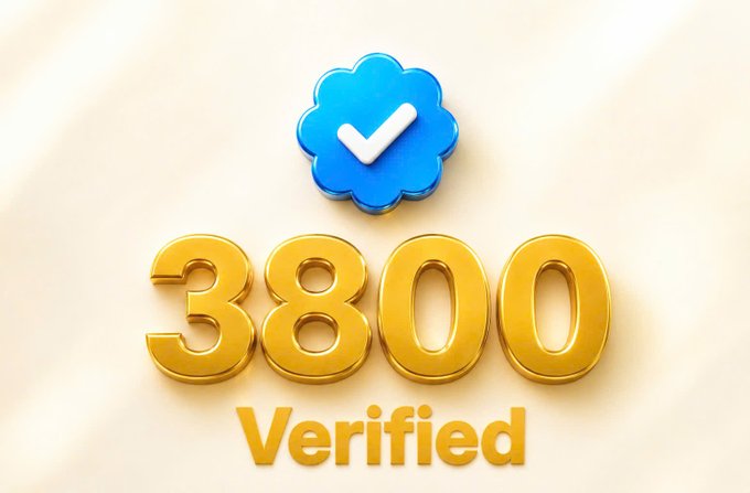 A 3D graphic displays a blue verification checkmark badge above large golden numbers '3800' and the word 'Verified' in yellow text.
