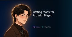 A promotional graphic featuring an anime-style character with the text 'Getting ready for Arc with Bitget.' alongside the Arc and Bitget Wallet logos.