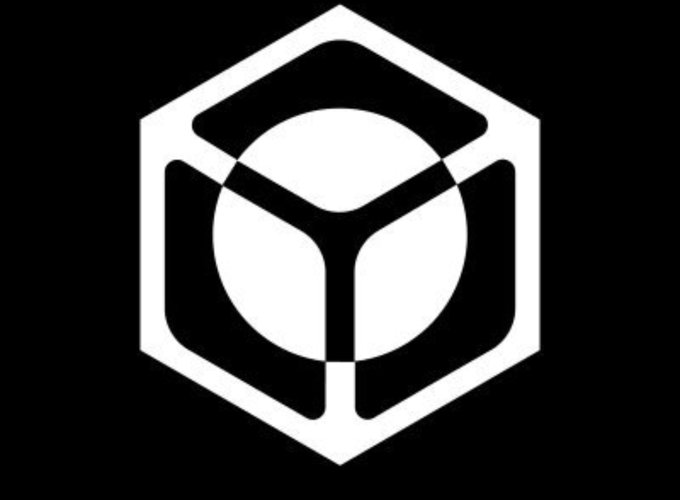 A minimalist black and white logo featuring a hexagonal shape containing a 3D cube/box design.