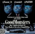 A dark promotional poster titled 'Good Monsters' by Furrst_10, ema1a9, and FufTBN, featuring blue cat-like creatures.