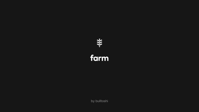 A minimalist dark background features a small wheat stalk icon above the word "farm" in white text, with "by bulltoshi" credited at the bottom. The image serves as branding for a Bulltoshi $ANSEM holder "farm" event, where two snapshots will be taken this week for eligible holders.