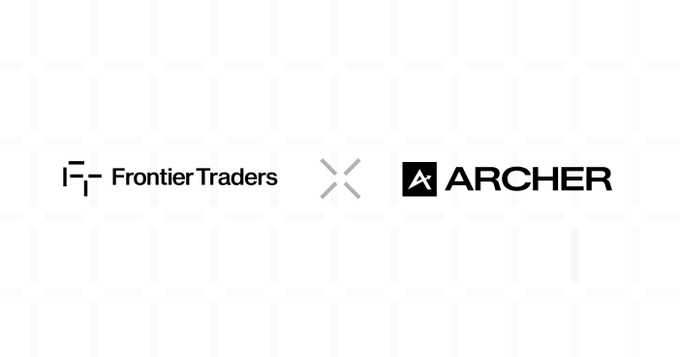A graphic showing a partnership or collaboration between "Frontier Traders" and "ARCHER," separated by an X mark.