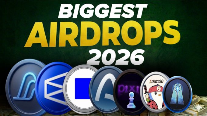The image features a banner for the biggest airdrops in 2016, which includes six different coins displayed against a green background. The text "Biggest Airdrops 2016" is written above the coins, indicating that this is an advertisement or promotional material related to the largest cryptocurrency transactions of the year.