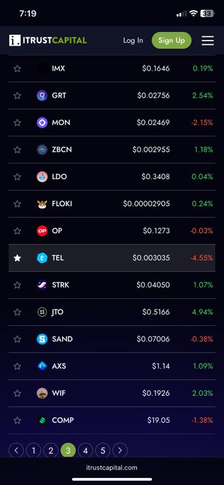 The image features a phone screen displaying a page from a trading app that lists cryptocurrency exchanges, with Bitcoin being one of them. The top section shows a log-in screen followed by a list of different cryptocurrency names along with their current prices. The bottom part of the screen is focused on a particular exchange named "TEL" with a corresponding price for Bitcoin.

In the post, someone suggests rolling an IRA to TEL and swapping for Bitcoin. The focus on this specific exchange indicates that there might be some interest in using it as a trading platform or perhaps a recommendation from someone else who found success with it.
