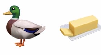 A 3D-rendered mallard duck standing next to a stick of butter in a white dish on a plain white background.