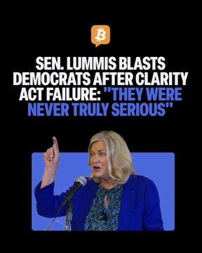 An image featuring Sen. Cynthia Lummis (R-WY) speaking at a microphone, paired with the headline "SEN. LUMMIS BLASTS DEMOCRATS AFTER CLARITY ACT FAILURE: 'THEY WERE NEVER TRULY SERIOUS,'" aligning with her criticism of Senate Democrats for not supporting the Clarity Act and allegedly favoring China over American leadership.