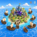 The image features a vibrant scene set on an island with several boats, including a pirate ship and other vessels. The pirate ship is surrounded by numerous smaller boats, suggesting that they are engaged in battle or some sort of maritime activity. In the background, there's a castle-like structure, adding to the overall atmosphere of the scene.

The post appears to be related to Clash of Perps, as it mentions trading perps and building one's fleet. The image also includes text that reads "Seeker Season goes to battle with @clashofperps Build your fleet, raid other players & climb the leaderboard". This implies that the pirate ship is part of a larger gaming community or event where players can engage in various activities like trading perps and competing against each other.