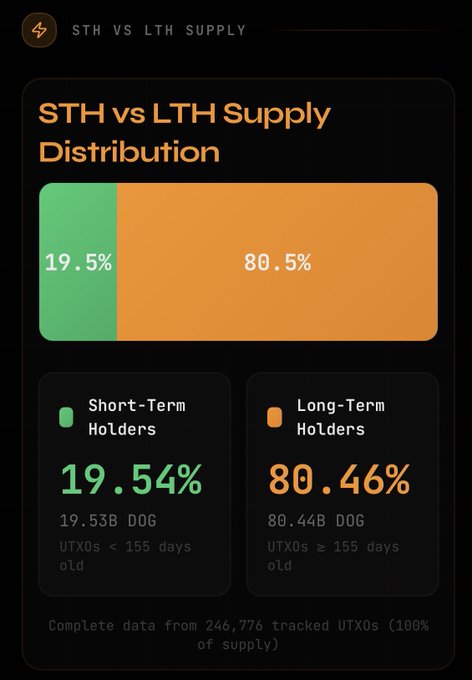 xth vs lht supply distribution screen, displaying a bar graph of 19.5% and 80.4% for short-term holders and long-term holders respectively.
