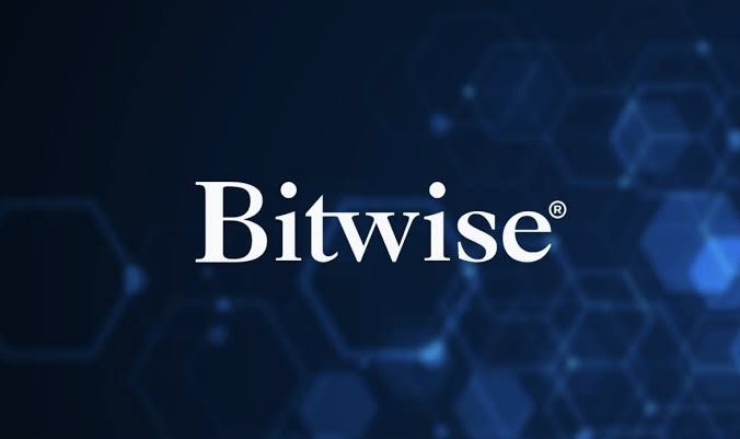 The image displays the "Bitwise®" logo in white text on a dark blue background featuring a hexagonal geometric pattern, representing the asset management firm closing its BWOW Dogecoin ETF due to insufficient investor demand.