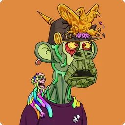 A colorful cartoon illustration of a green-skinned character with an exaggerated, detailed face wearing a hat adorned with skulls and other figures, set against an orange background.